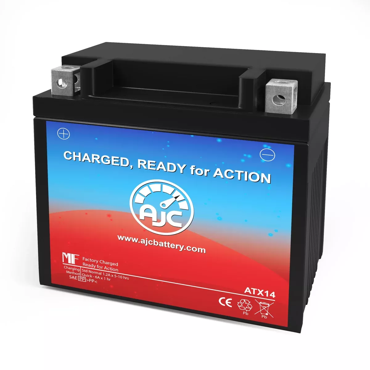AJC Battery Compatible with Yuasa YTX14-BS Powersports Battery