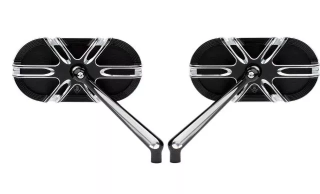 Arlen Ness Black Pair Cage Deep Cut Screw in Motorcycle Convex Mirror Set