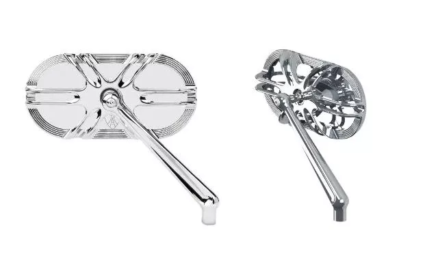Arlen Ness Chrome Oval Caged Series Handlebar Screw in Motorcycle Mirror Set