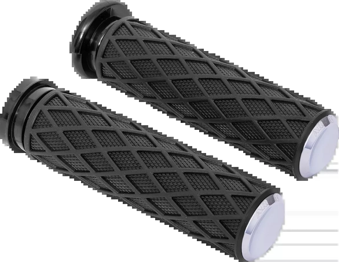 Arlen Ness Diamond TBW Black Chrome 1" Handlebar Hand Grips 2008-2025 Harley