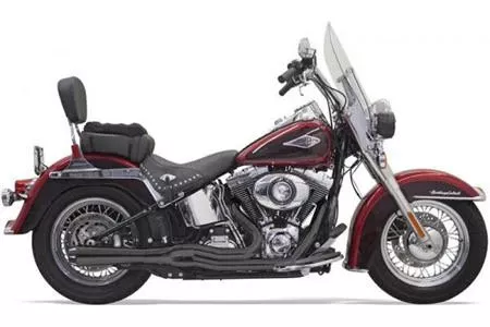 Bassani Exhaust Mega Style System for '86-17 Harley Davidson Softails -Black w/ Black Fluted End Caps