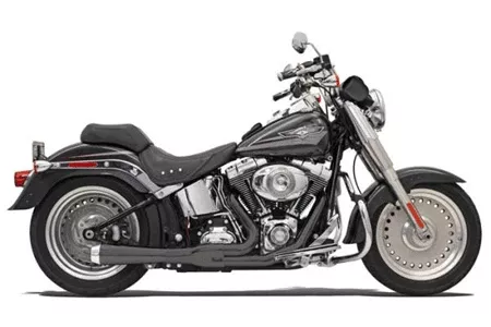 Bassani Road Rage 2-Into-1 System for '86-17 Harley Davidson Softail FXST/FLST - Black, Short Megaphone w/ Heat Shields