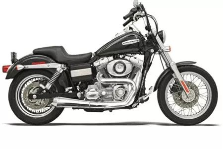 Bassani Road Rage 2-Into-1 System for Harley Davidson FXD/FXDWG '91-17 w/ Mid or Forward Controls - Chrome, Short Meg w/ Heat Shields