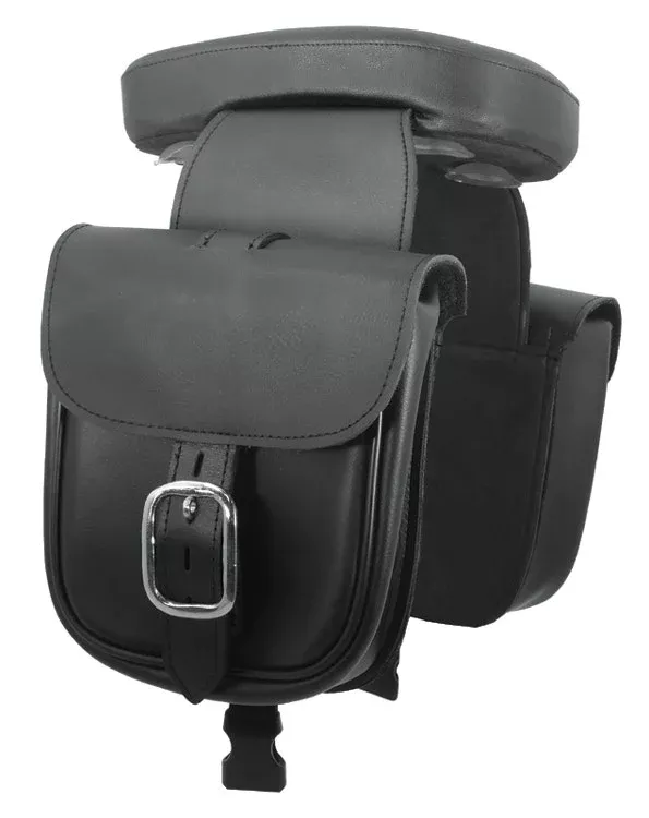 Black Leather Removable Pillion Pad & Saddlebags for Harley & Custom Use 27396