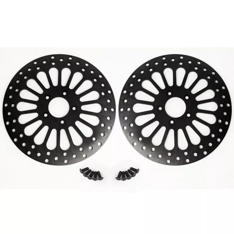 Black Super Spoke Dual Front 11.5 Brake Disc Brake Rotor Harley Touring 00-07