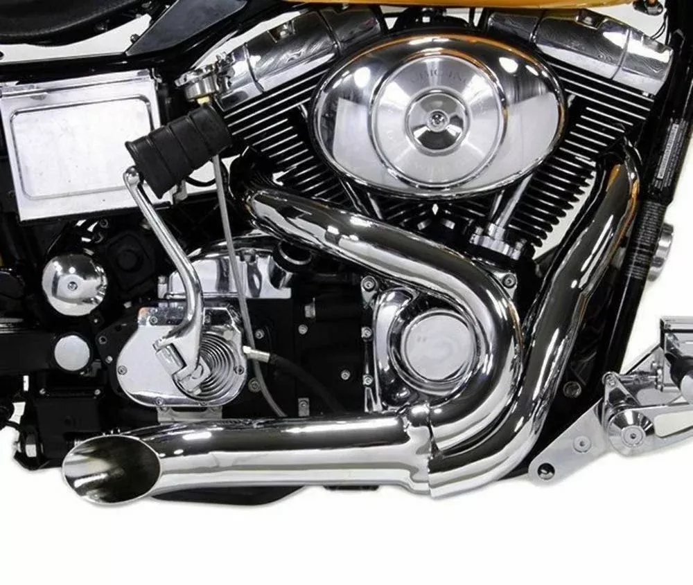 Chrome Wyatt Gatling 2 into 1 Exhaust Lake Pipe Header Harley Chopper 18mm O2