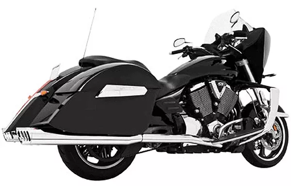 CLEARANCE Freedom Performance 4" Racing Duals for '09-17 Nomad 1700, Vaquero 1700 & Voyager - Chrome w/ Black Tips (Shown with Chrome Tips) (1 SET IN STOCK)