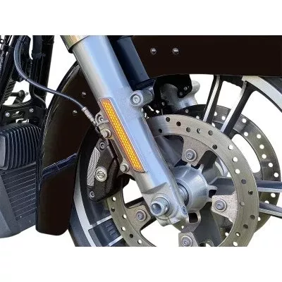 Custom Dynamics LED Front Fork Lightz Amber Lens Chrome Harley FLH/T 14-Up