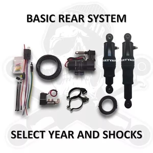 Dirty Air Rear Basic Bagger Air Ride Rear Suspension Shock Kit Harley Touring