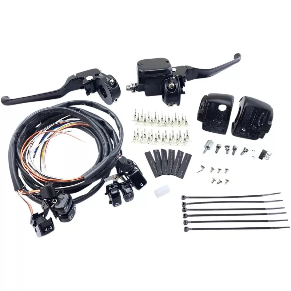 Drag Black 9/16" Master Cylinder Handlebar Control Kit Harley FL FX XL 96-13