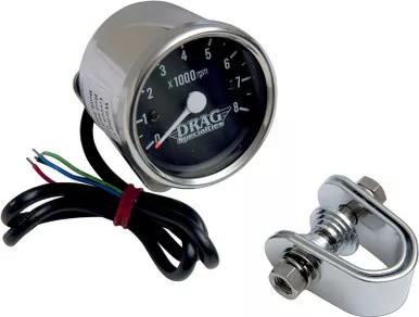 Drag Specialties 2.4" Mini Electronic 8000 RPM Tachometer - Chrome Housing - Black Face-2211-0057
