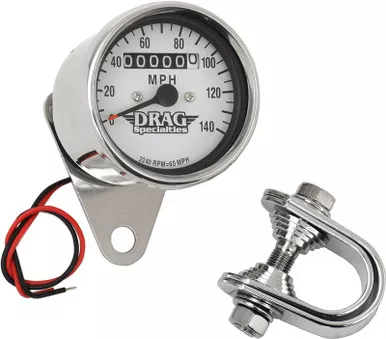 Drag Specialties 2.4" MPH Mini LED Mechanical Speedometer/Indicators - Chrome Housing - White Face - 2240:60-DS-244136
