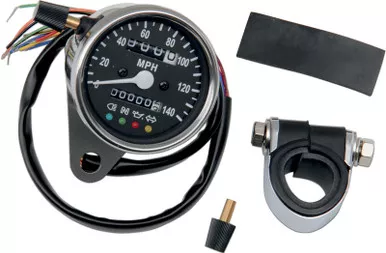 Drag Specialties 2.4" MPH Mini Mechanical Speedometer with LED Indicators - Black Face - 2240:60 Ratio-2210-0210