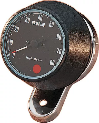Drag Specialties 8000 RPM Mechanical Tachometer - Chromed Bracket - Black Face-DS-243941