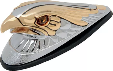 Drag Specialties Gold Eagle Head with Lights - Amber Eyes - Large - Chrome-DS-287552