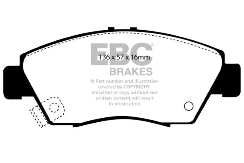 EBC Yellowstuff Front Brake Pads fits 2002-2006 Acura RSX / 2002-2006 Acura RSX Type-S / 1993-1995 Honda Civic CX / 1993-1995, 2003-2012 Honda Civic DX