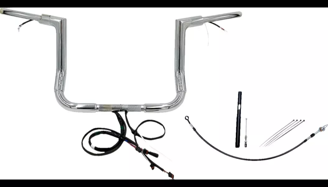 FBI Chrome 12″ Flat Top Plug n Play EZ 1-1/2″ Handlebar Kit Harley 21-23 FLH/T