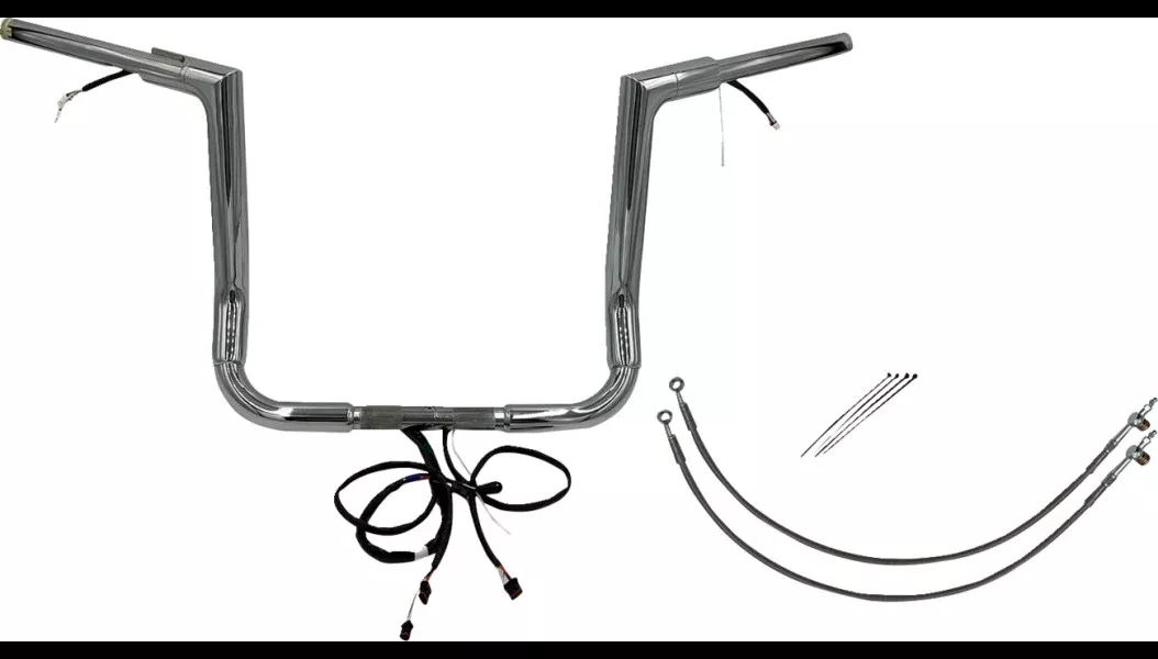 FBI Chrome 14″ Flat Top Plug n Play EZ 1-1/2″ Handlebar Kit Harley 16-20 FLH/T