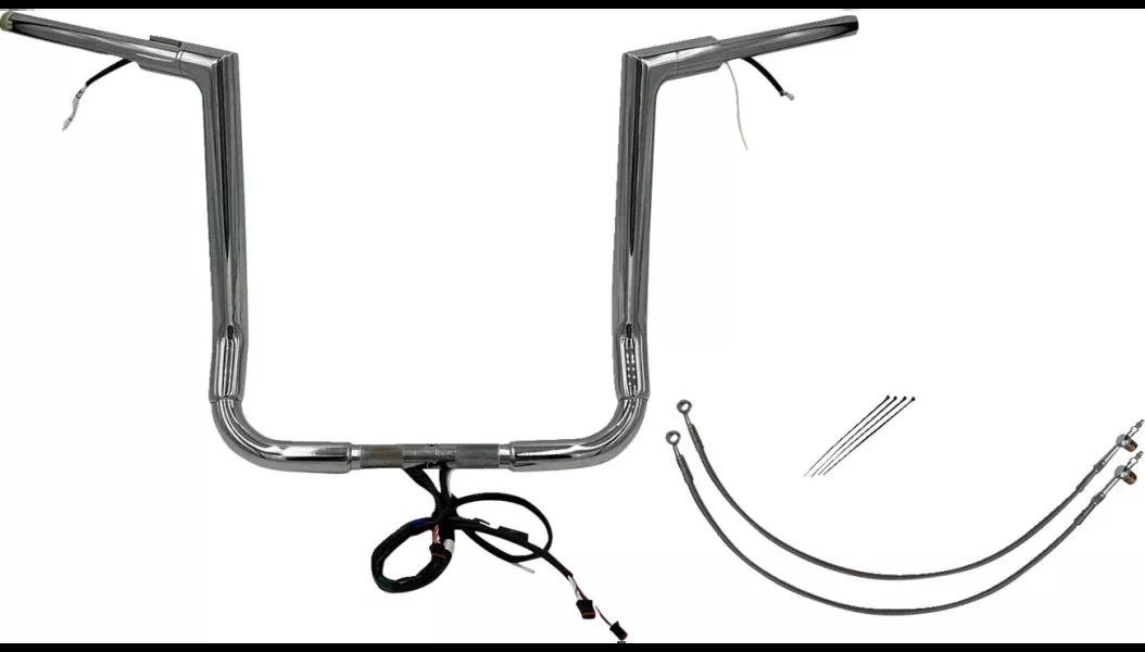 FBI Chrome 16″ Flat Top Plug n Play EZ 1-1/2″ Handlebar Kit Harley 16-20 FLH/T