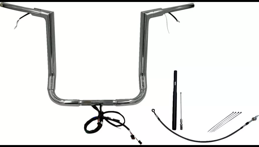 FBI Chrome 16″ Flat Top Plug n Play EZ 1-1/2″ Handlebar Kit Harley 21-23 FLH/T