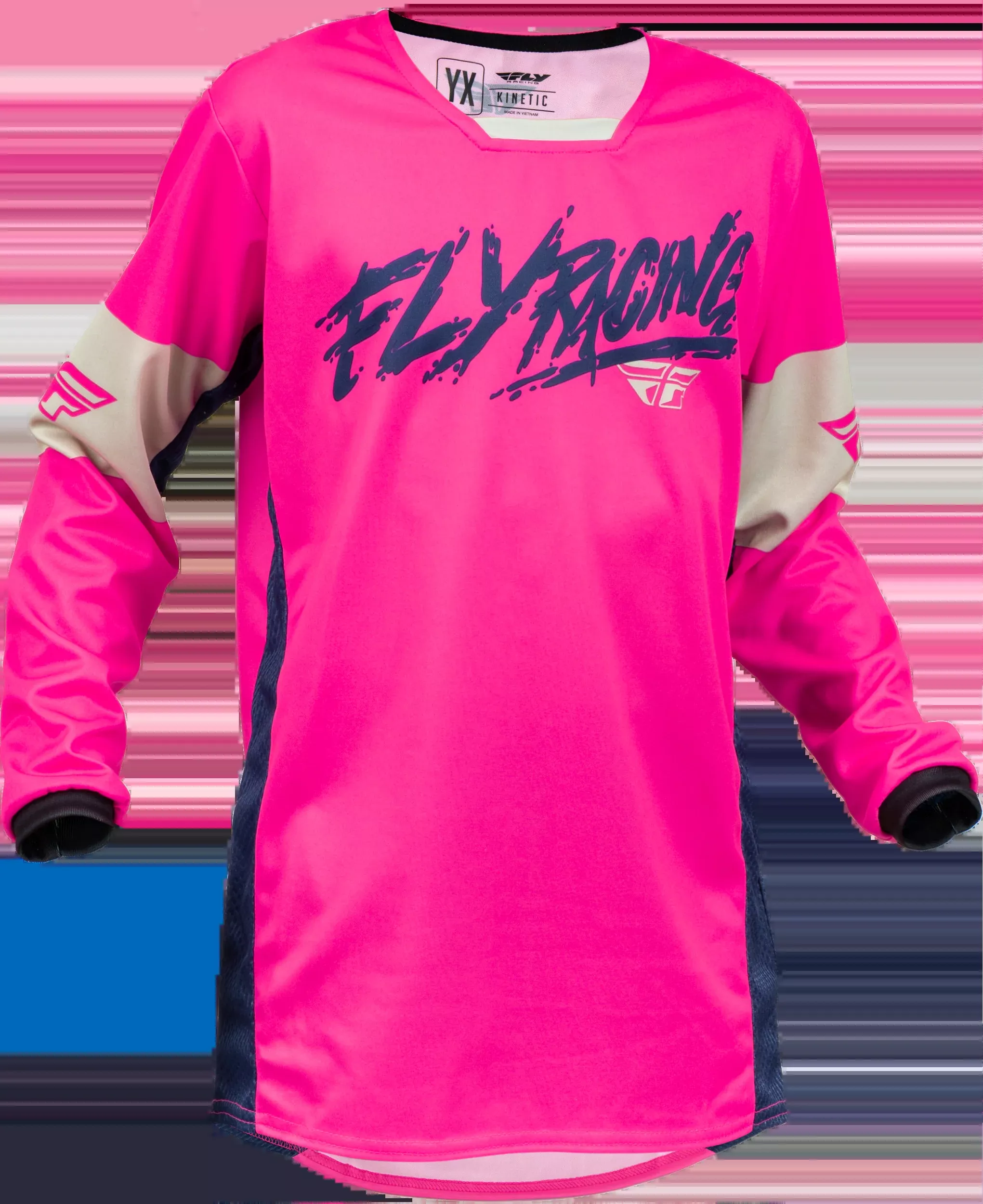 Fly Racing Youth Kinetic Khaos Jersey Pink/Navy/Tan Yx 376-424YX