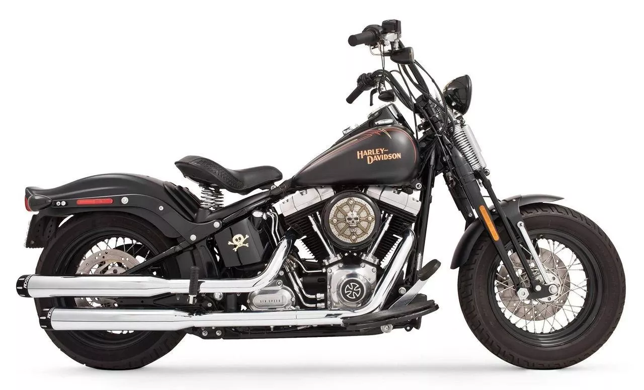 Freedom Performance3¼ inch Signature Slip Ons for '07-17 FLSTF/FXSTD-Chrome w/ Black Tip