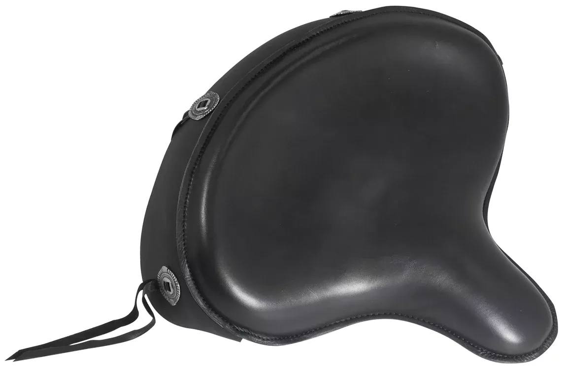 Hardbody Black 16" Solo Cowhide Seat w/ Conchos & Tassels Custom Harley Chopper