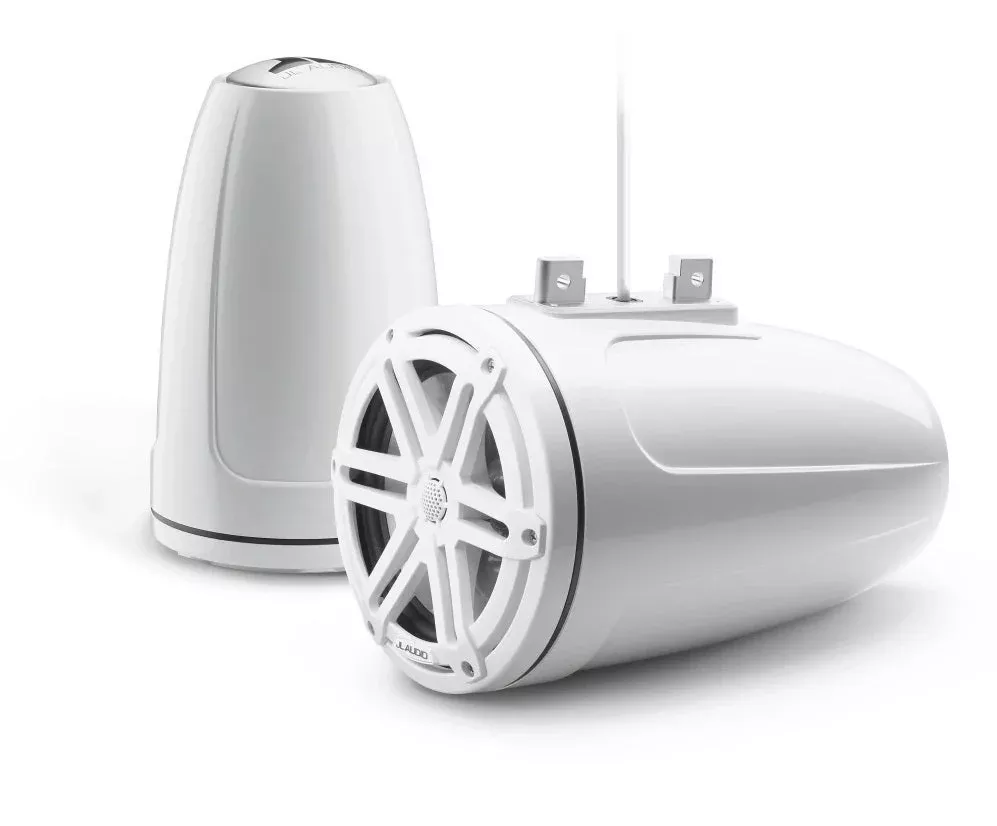 JL Audio 7.7-Inch Enclosed Tower Coaxial System Gloss White Enclosure White Sport Grille