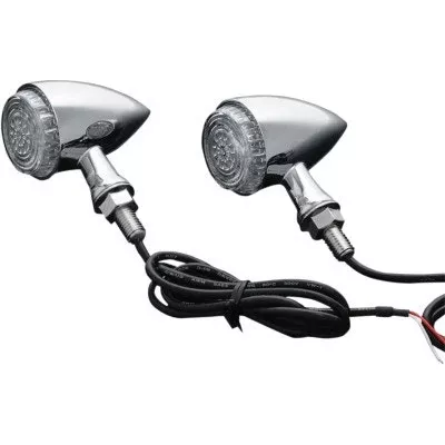 Kuryakyn 2508 Chrome Torpedo Front Indicator Turn Signal Lights Amber Lens 12V