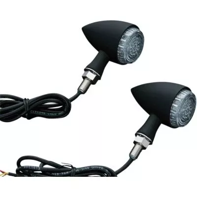 Kuryakyn 2510 Black Torpedo Front Indicator Turn Signal Lights Amber Lens 12V
