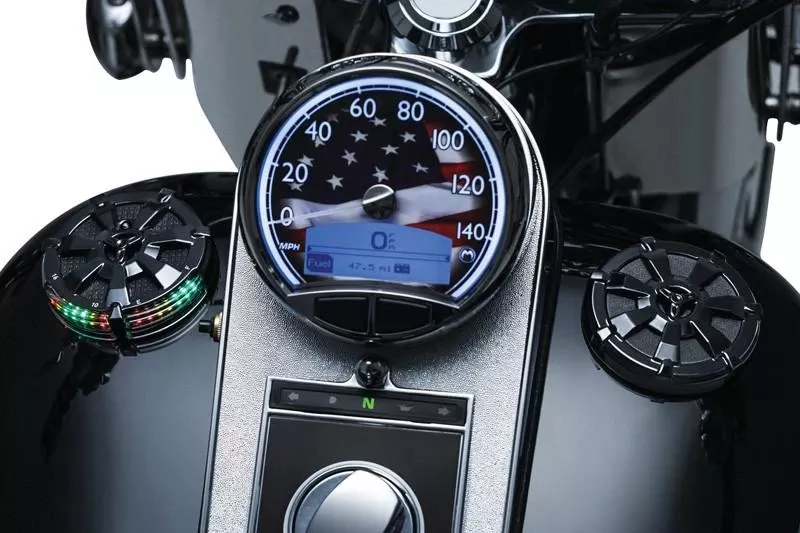 Kuryakyn Alley Cat L.E.D. Fuel & Battery Gauge for Harley-Davidson Models with Dual Bung Gas Tanks (Click for Fitment) Gloss Black