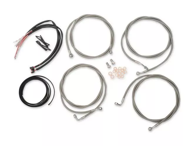 L.A. Choppers Complete Handlebar Installation Kit for Harley Davidson Touring with 12″ to 14″ Ape Hangers ’17-Up with ABS – Stainless Braided (Does Not Include Electronic Throttle Control Extension)