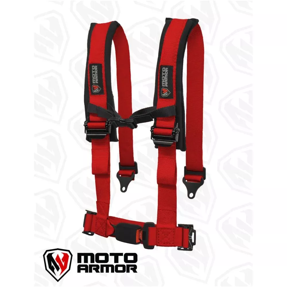 Moto Armor Red Four Point Harness With OEM Style Latch MA-HRN-OEM-RED