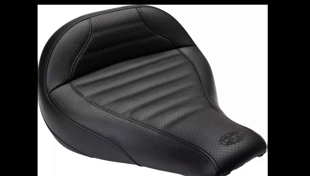 Mustang Solo Front Black Harley Seat W/O Driver Backrest Tuck-N-Roll 18-23 FLFB/S