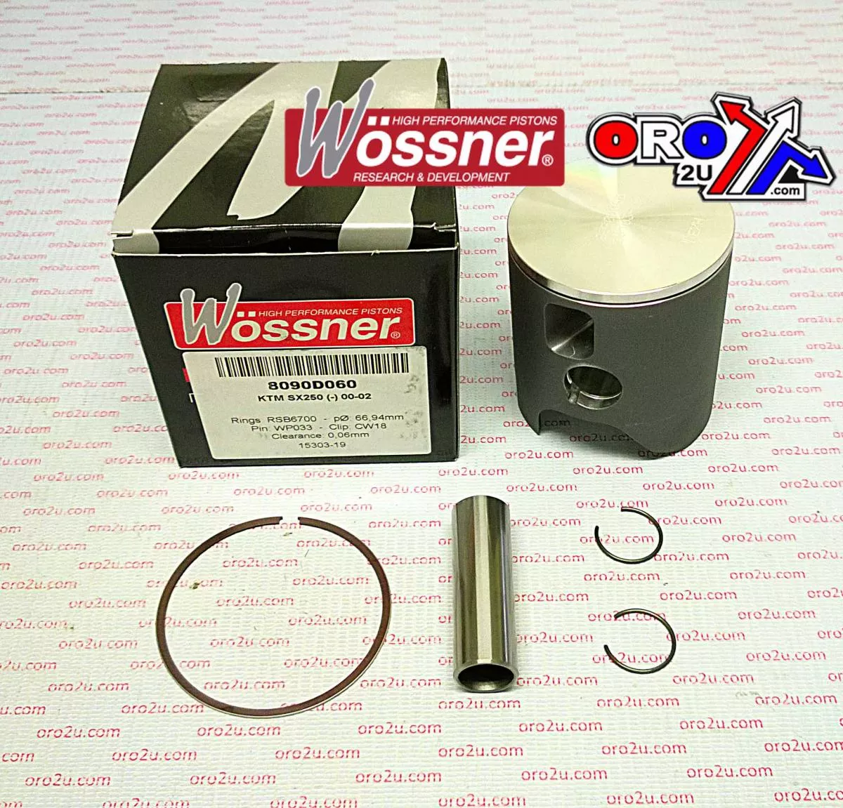 PISTON KIT 00-06 KTM250 66.40, WOSSNER 8090DA FORGED