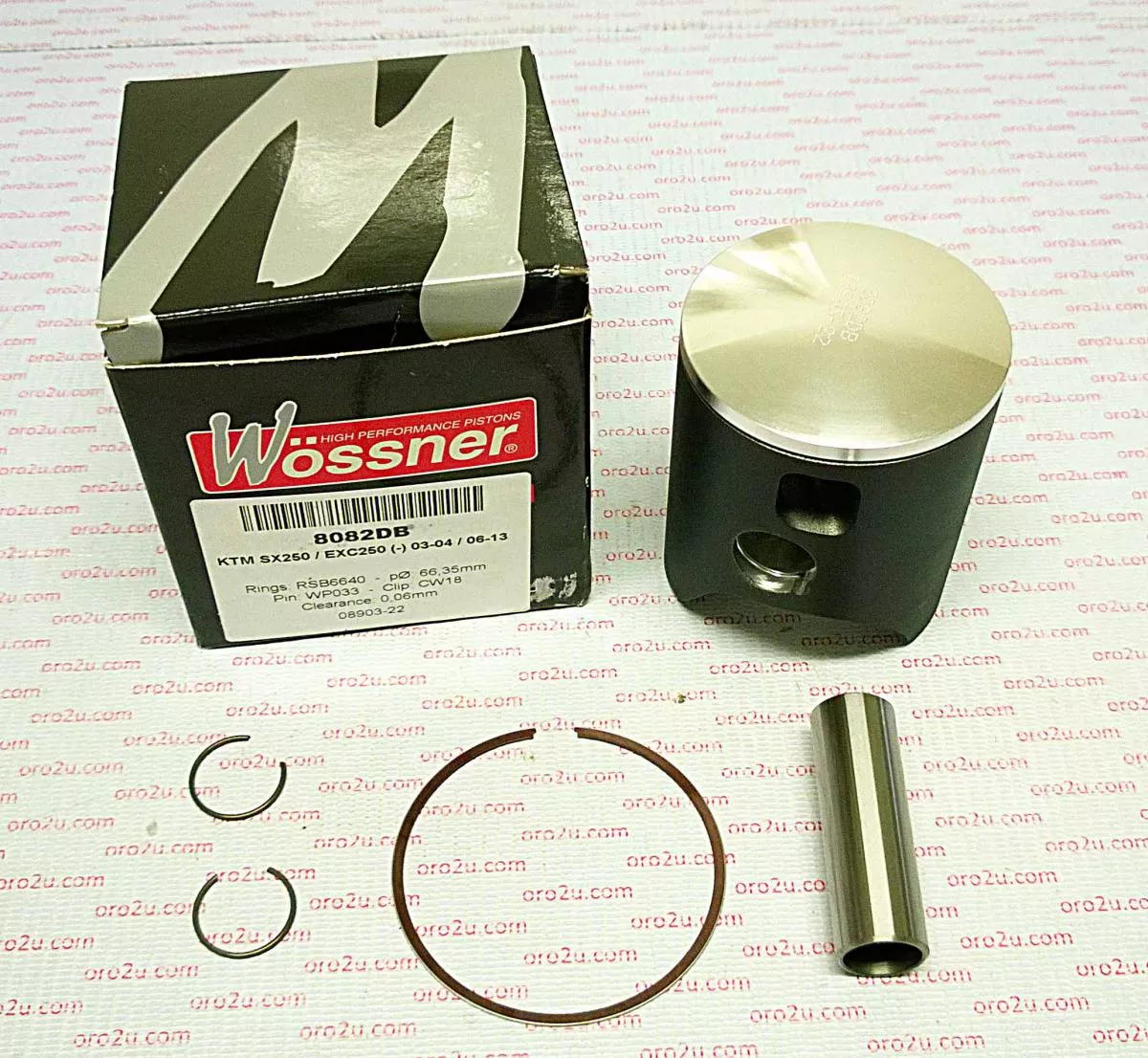 PISTON KIT 03-04 KTM250 66.40, WOSSNER 8082DB FORGED MX