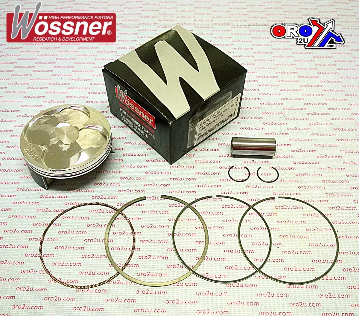 PISTON KIT 15-16 KX250F 77 HC, HIGH COMPRESSION, WOSSNER 8922DC KXF250