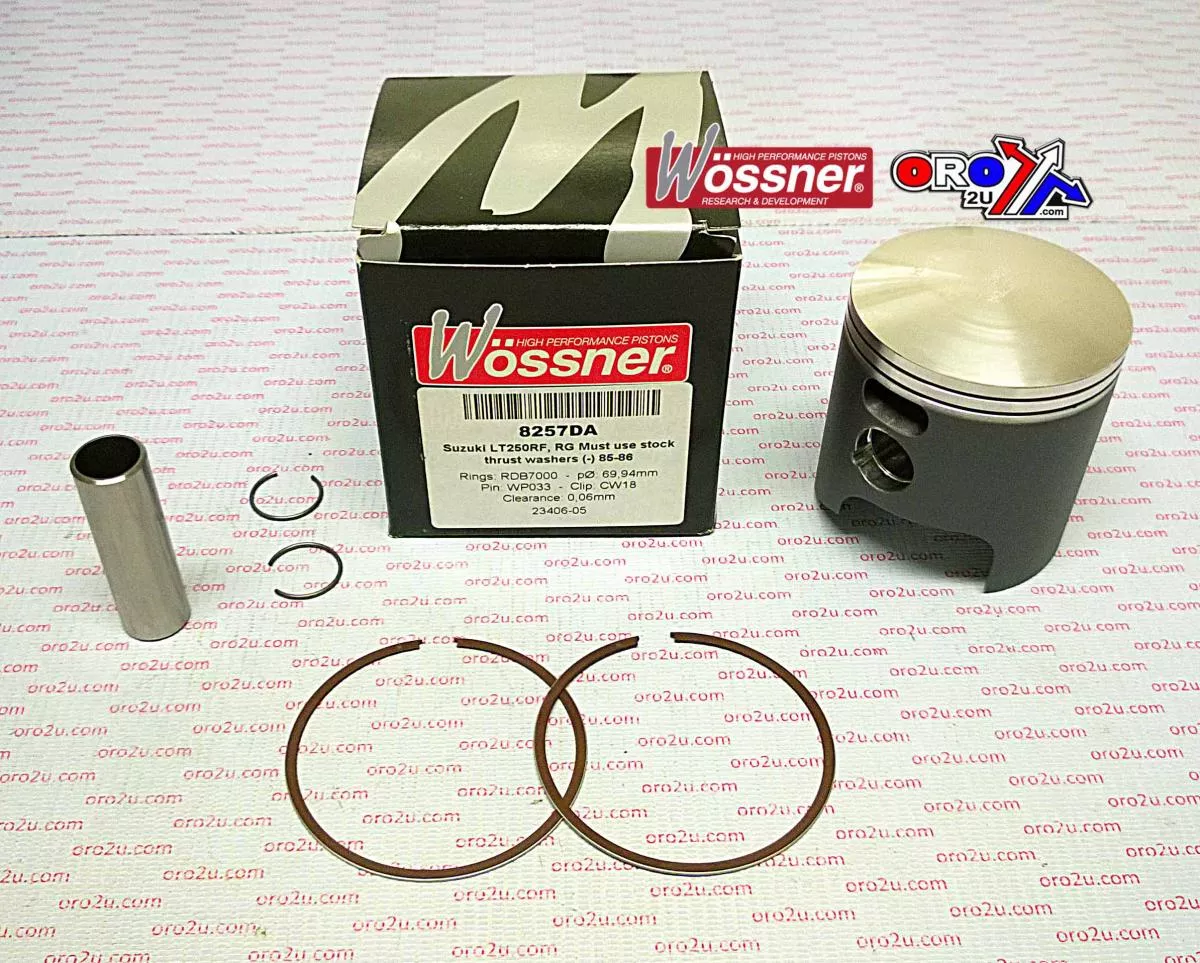 PISTON KIT 85-86 LT250 70.00, WOSSNER 8257DA SUZUKI ATV, MUST USE STOCK THRUST WASHERS