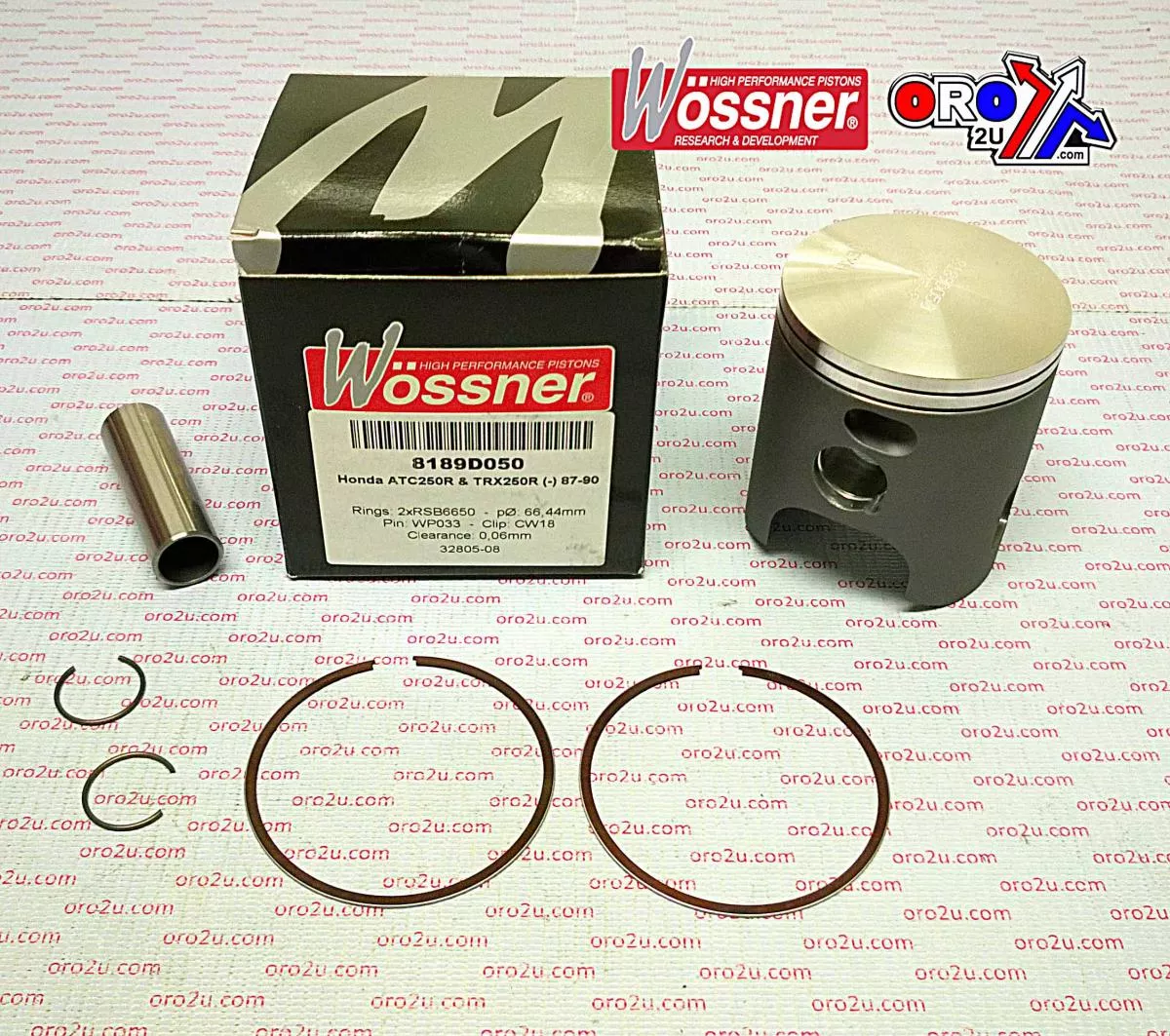 PISTON KIT 87-90 TRX250 66.50, WOSSNER 8189D050 HONDA ATV