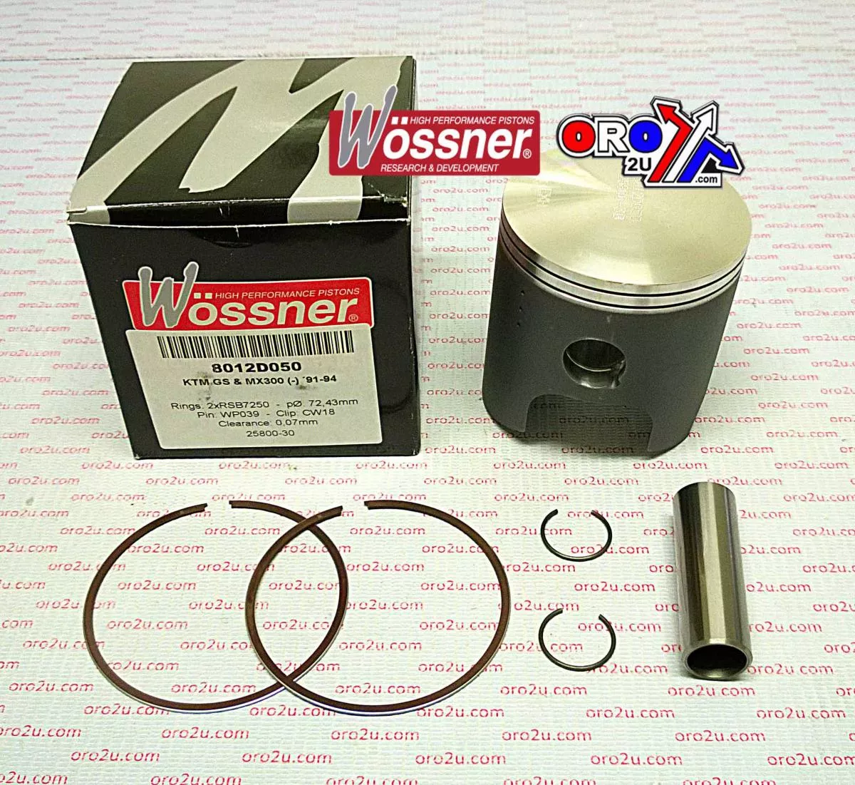 PISTON KIT 91-94 KTM300 72.01, WOSSNER 8012DB FORGED