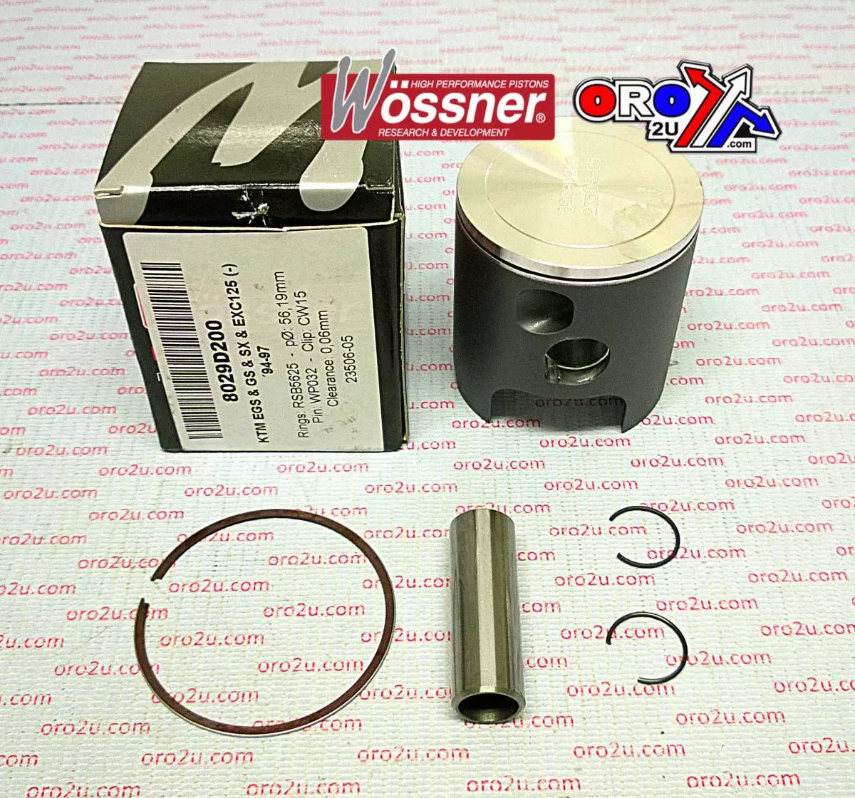PISTON KIT 94-00 KTM125 54.75, WOSSNER 8029D050 FORGED