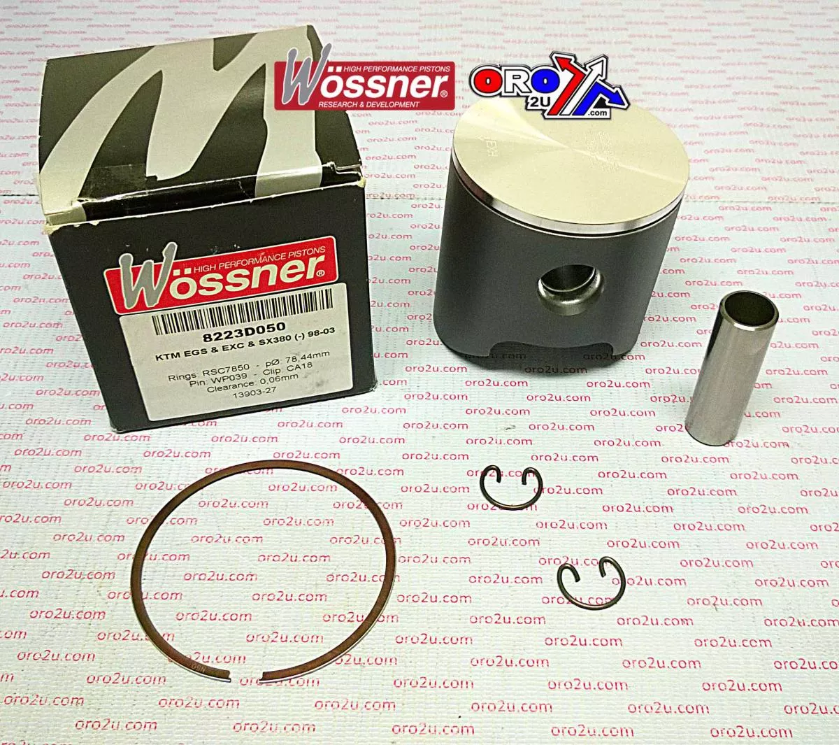 PISTON KIT 98-02 KTM380 78.00, WOSSNER 8223DC FORGED