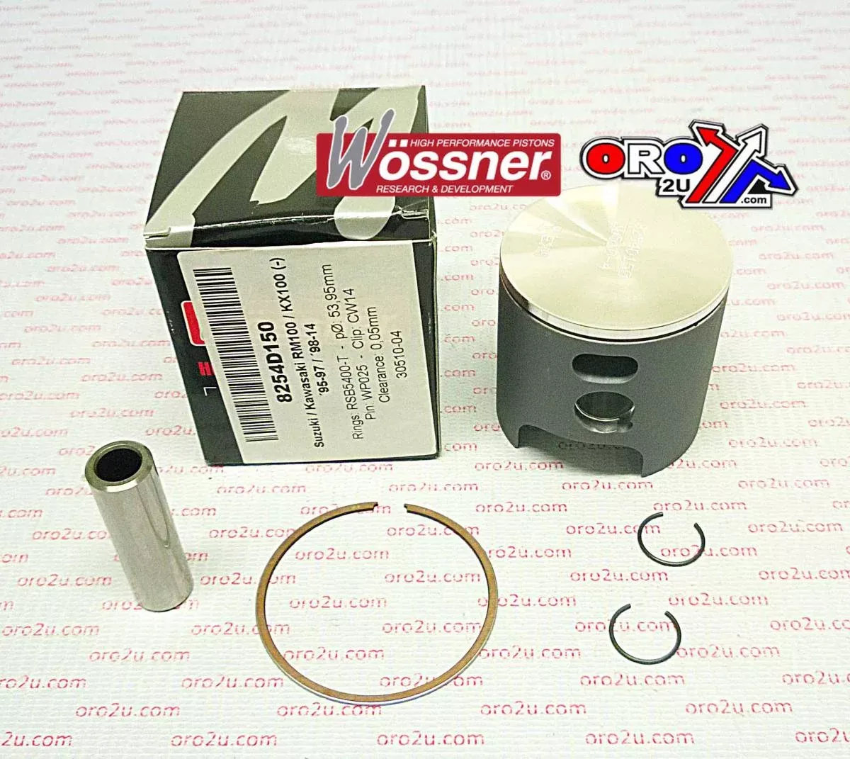 PISTON KIT 98-18 KX100 54.00, WOSSNER 8254D150 KAWASAKI MX, SINGLE RING