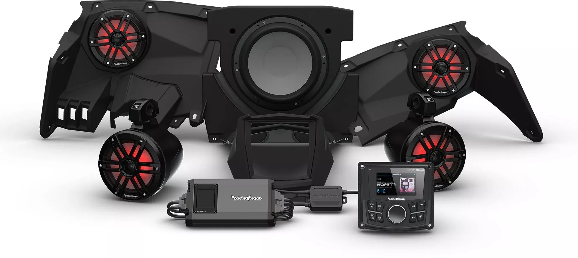 Rockford Fosgate PMX-2 800w Front Rear Color Optix Speaker Subwoofer Kit Can-Am X3
