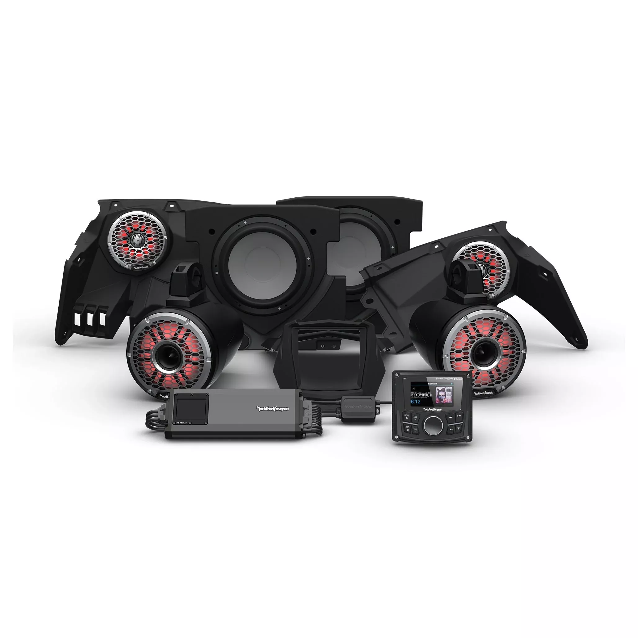 Rockford Fosgate PMX-3 1500w Front Rear Horn Color Optix Speaker Dual Subwoofer