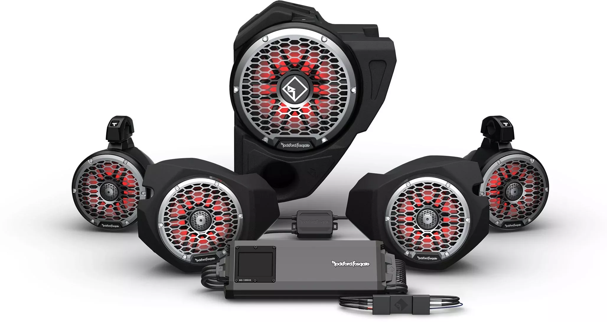 Rockford Fosgate Ride Command 3-Way 1500w Front Rear Color Optix Speaker Subwoofer