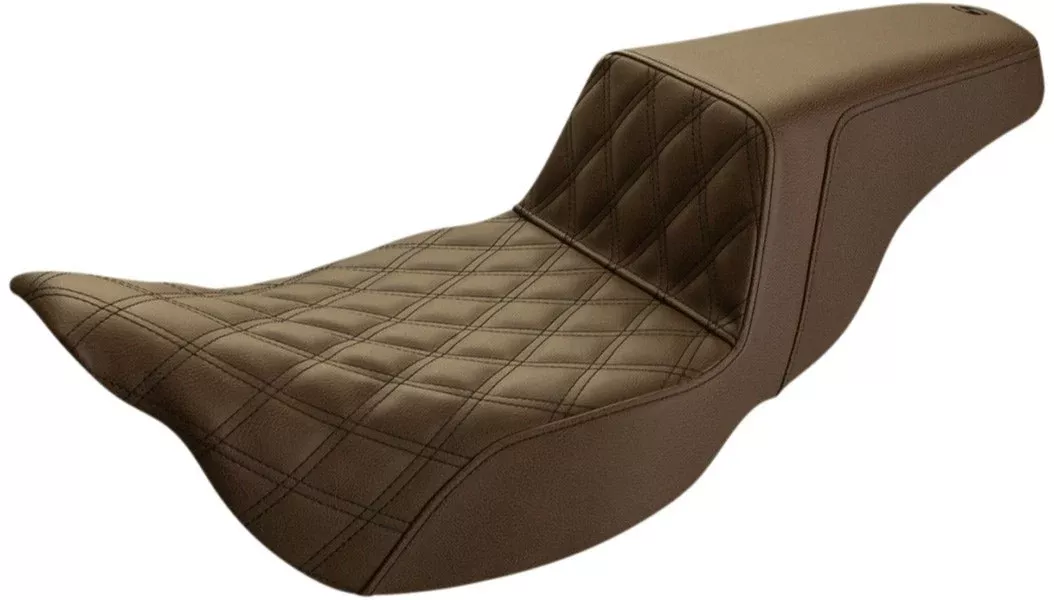 Saddlemen Brown Step Up 2-Up Seat Front Lattice Stitched Harley Touring 08-Up