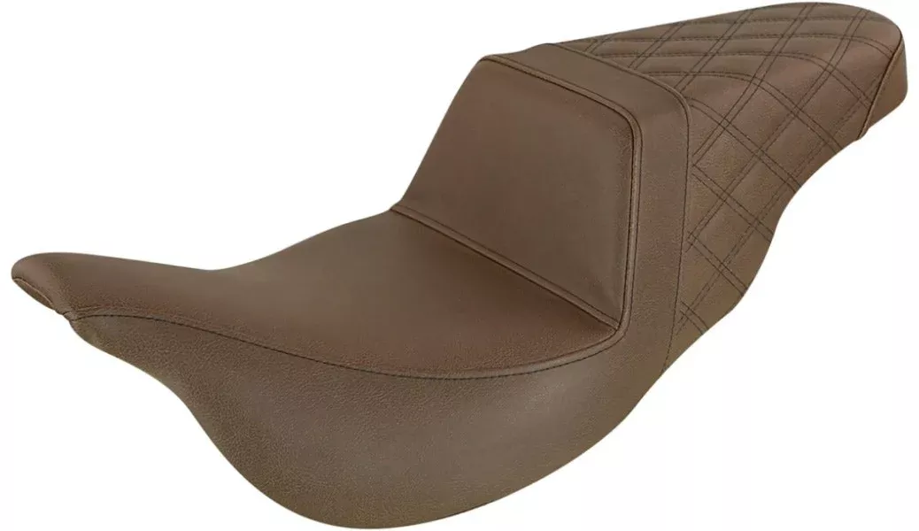 Saddlemen Brown Step Up 2-Up Seat Rear Lattice Stitched Harley Touring 08-Up