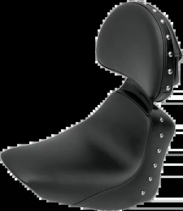 Saddlemen Heels Down Solo Seat – With Backrest – Studded – Black – FLSTC