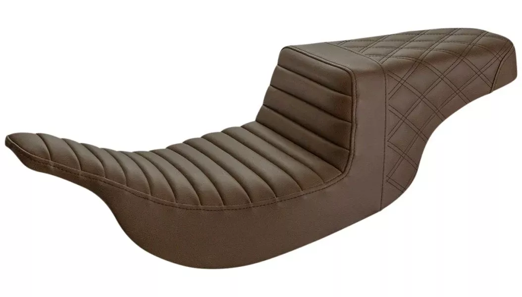 Saddlemen Step Up 2-Up Seat Brown Rear Lattice Stitch Tuck and Roll Harley 97-07